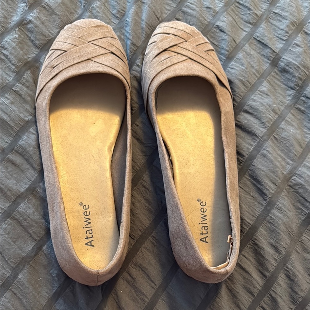 Tan Suede Flats with Woven Detail